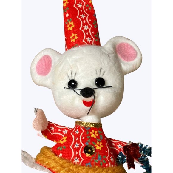 Vintage Christmas Mouse Ornament With Red and Yellow Outfit - Picture 4 of 9